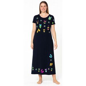 Michael Simon Lite Women's S Black Cotton Maxi Dress Beach Embroidery Summer